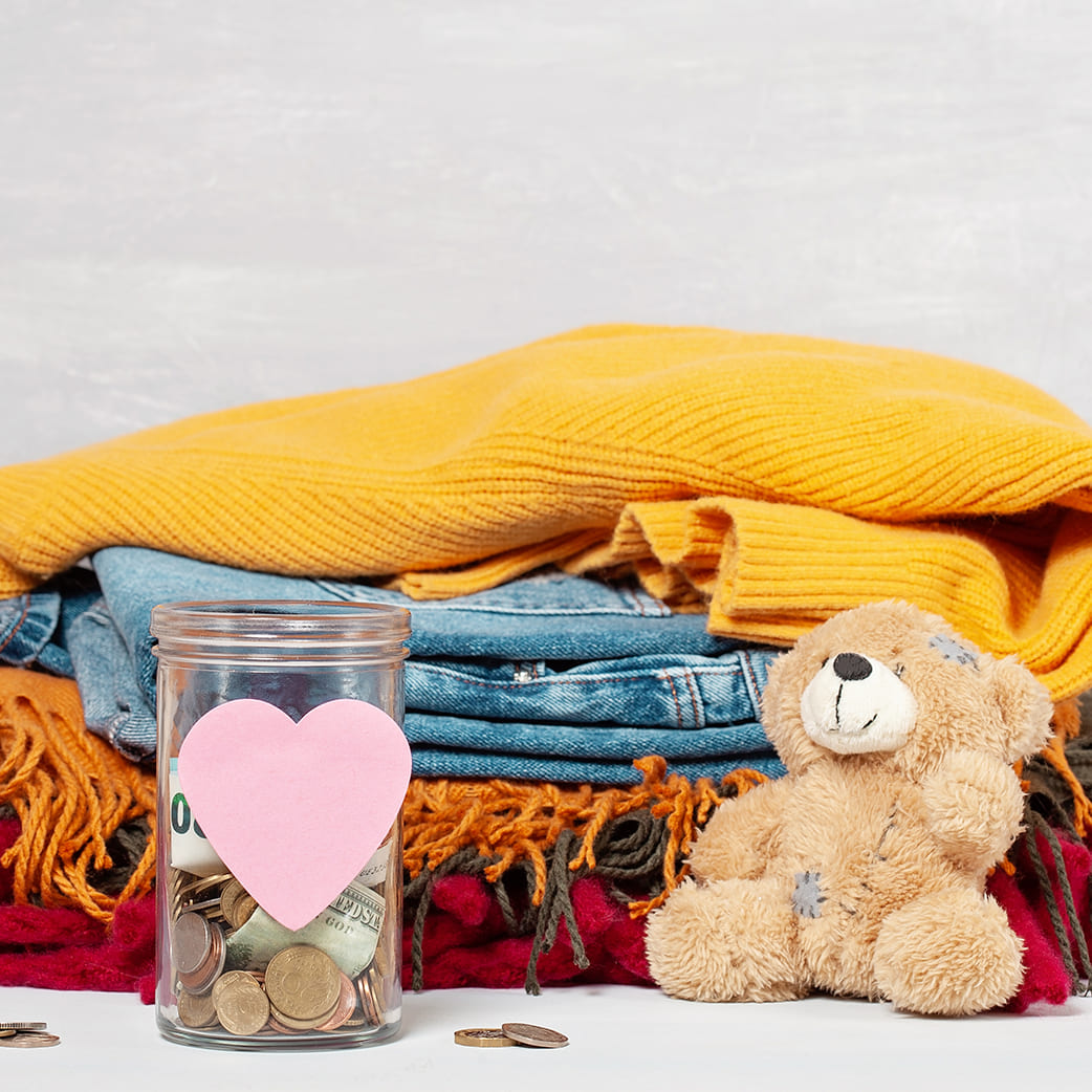 clothing, teddy bear and money donation clothing, teddy bear and money donation